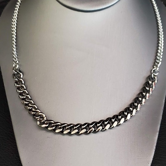 Givenchy Mens Silver Tone Chunky Mixed Curb Link Chain Necklace Designer Jewelry - Picture 3 of 5
